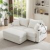 Modern Style Loveseat Sofa Sectional Sofa Couch With Storage Space, A Movable Ottoman, Two USB Ports, Two Cup Holders, A Phone Holder For Living Room - Beige - Image 12