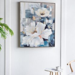 Large Rectangle Framed Wall Art Flower Canvas Print, Home Decor For Living Room Kitchen Foyer Office - Blue