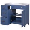 Bathroom Vanity, Transitional Style Bathroom Cabinet With Resin Sink, Single Bathroom Cabinet, With 2 Drawers And 1 Adjustable Storage Shelf, 2 Soft-Close Doors - Navy Blue - Image 16
