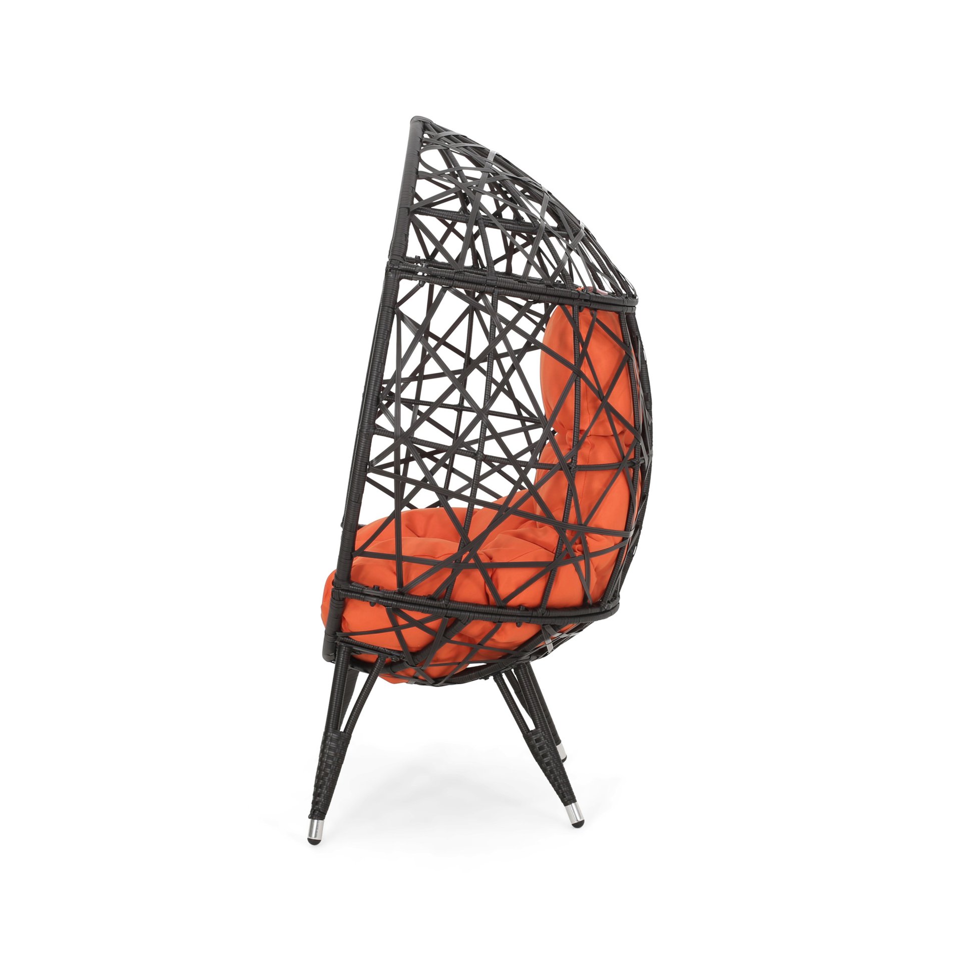 Outdoor Wicker Teardrop Chair With Cushion - Orange / Brown - Image 8