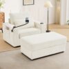 Modern Style Armchair Chaise Lounge Sofa Couch With Movable Storage Ottoman, USB Ports, Cup Holders, Phone Holder Chenille - Beige - Image 11