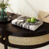 Boho Rattan Semi Circle End Table With Sliding Door, Elegant Wood Accent Table With Storage And Bottom Shelf - Black - Image 8