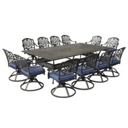 Rectangular 12 Person 108.07" Long Dining Set With Cushions With Swivel And Rocking Chairs - Gray / Navy