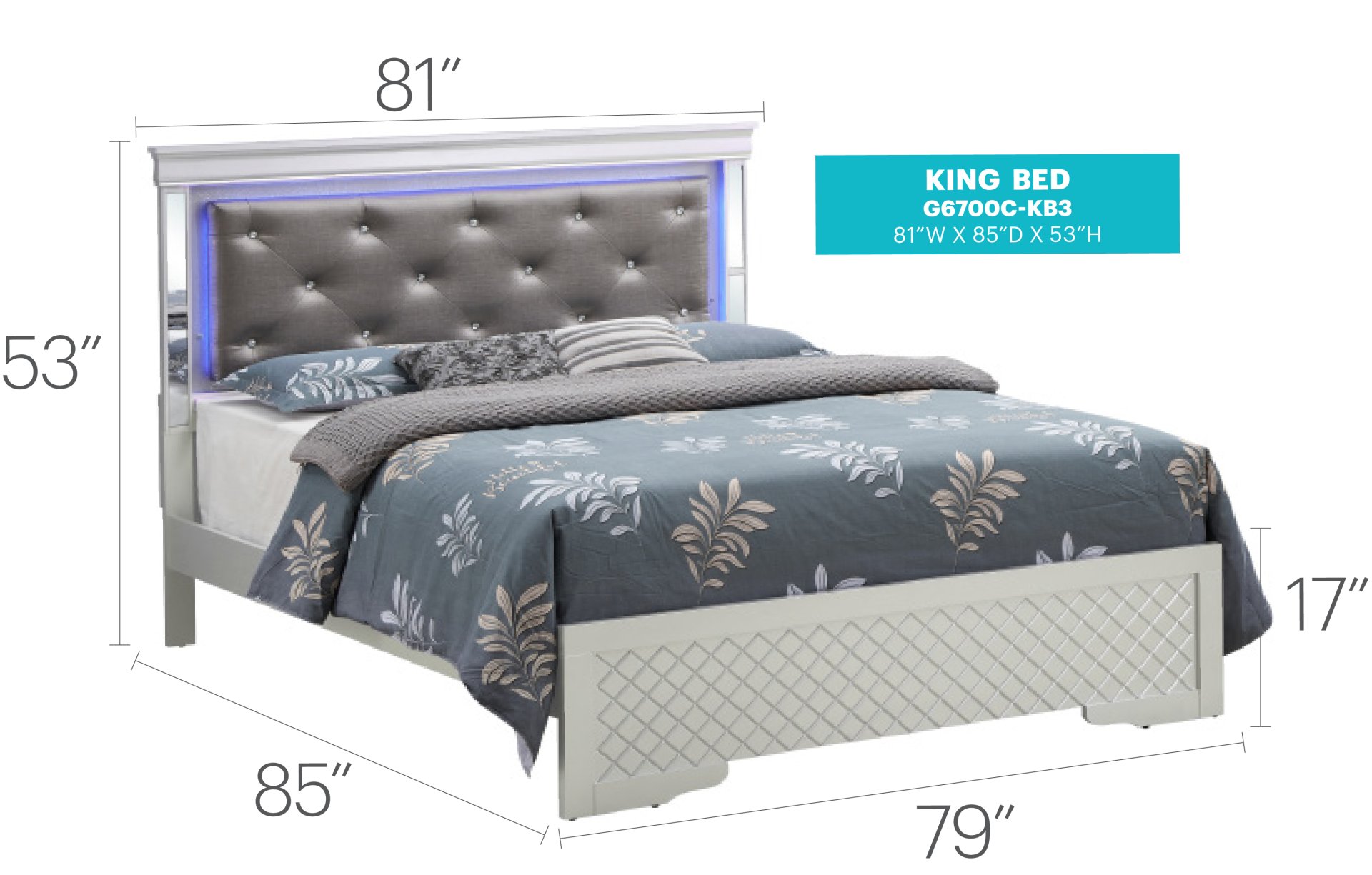 King Elegant Transitional Bed - Silver Champagne - Image 5