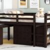 Full Loft Low Study Bed With Cabinet, Shelves And Rolling Portable Desk, Multiple Functions - Espresso - Image 17