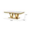 Modern Rectangular Coffee Table With Marble Pattern Top, Stainless Steel Base - Gold - Image 3