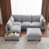U - Shaped Sectional Sofa Modular Sofa Couch With A Movable Ottoman, A Coffee Table With Hidden Charging Devices For Living Room - Gray - Image 10