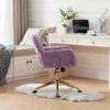 Office Chair, Artificial Rabbit Hair Home Office Chair With Golden Metal Base, Adjustable Desk Chair Swivel Office Chair, Vanity Chair - Violet - Image 17
