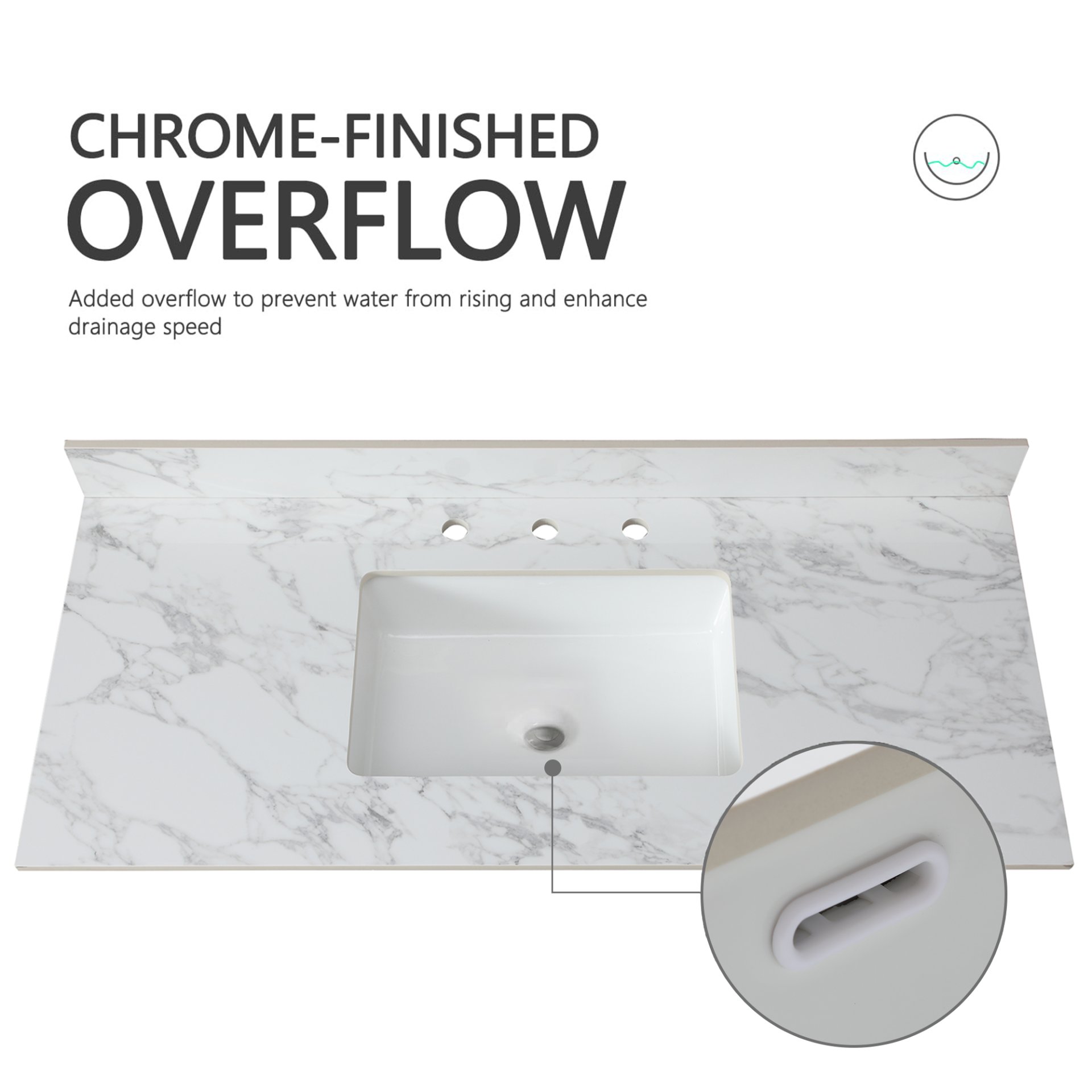 Elegant Sintered Stone Bathroom Vanity Top With Rectangular Undermount Ceramic Sink And Backsplash - White - Image 7