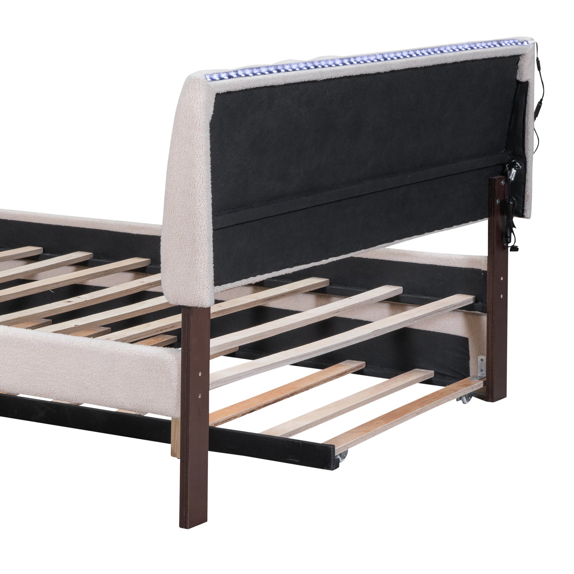 Full Size Upholstered Platform Bed With Twin Size Trundle - Beige - Image 12