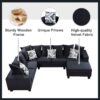 Modern U Shape Sectional Sofa, Velvet Corner Couch With Lots Of Pillows Included, Elegant And Functional Indoor Furniture - Black - Image 20