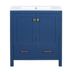 Bathroom Vanity With Single Sink, Combo Cabinet Undermount Sink, Bathroom Storage Cabinet With 2 Doors And A Drawer, Soft Closing, Multifunctional Storage, Solid Wood Frame - Blue