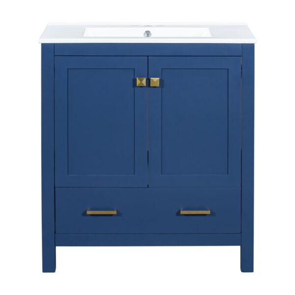 Bathroom Vanity With Single Sink, Combo Cabinet Undermount Sink, Bathroom Storage Cabinet With 2 Doors And A Drawer, Soft Closing, Multifunctional Storage, Solid Wood Frame - Blue