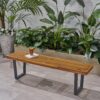 Intrinsic - Outdoor Dining Bench With Iron Legs And Slat Top -Teak / Black - Image 2