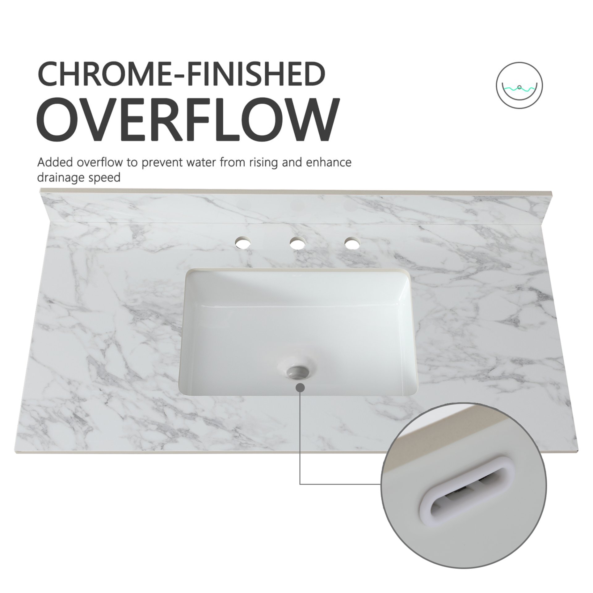 Elegant Bathroom Vanity Top With Rectangular Undermount Ceramic Sink Sintered Stone - White - Image 5