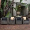 Outdoor Club Chair With Water Resistant Cushion And Square Arms (Set of 4) - Black - Image 9