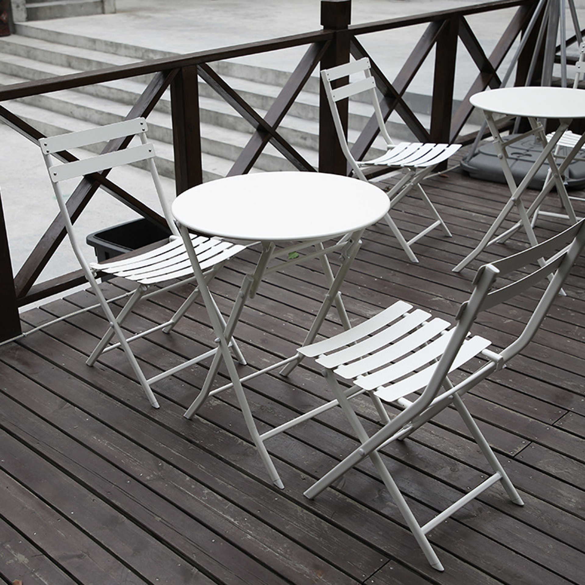 3 Piece Patio Bistro Set Of Foldable Round Table And Chairs - White - Image 16