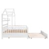 Full Size House Bed With Twin Size Trundle, Kids Bed With Shelf - White - Image 8