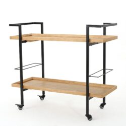 Modern Industrial Bar Cart With Shelving And Casters - Natural