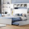 Full Size Bed With All In One Cabinet, Shelf And Sockets, Twin Size Trundle - White - Image 15