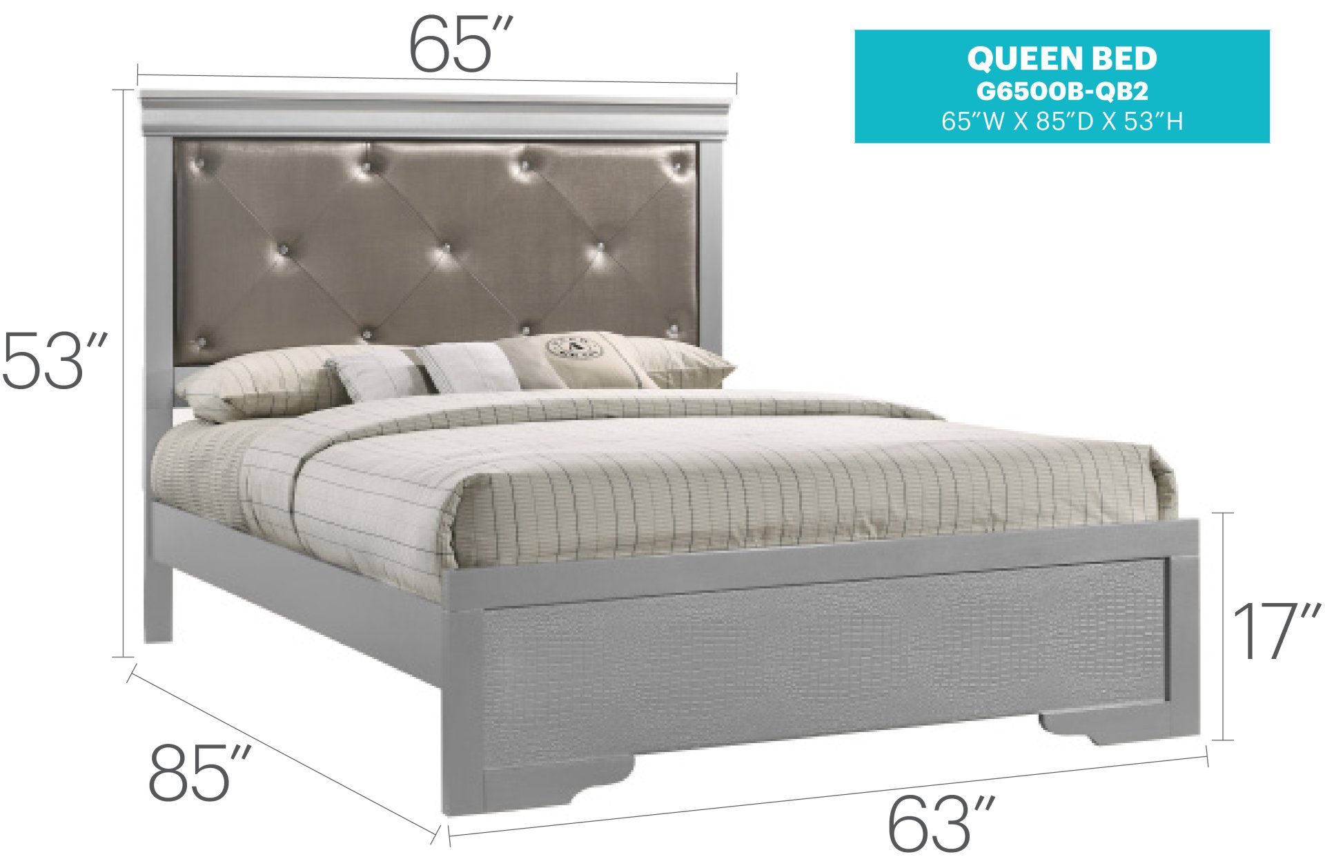 Queen Bed Elegantly Designed Transitional - Champagne - Image 5