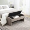 Modern Bed End Bench With Storage, Upholstered Large Foot Rest Stool, Comfy Window Vanity Bench For Living Room, Dorm, Coffee Table, Linen - Gray Brown - Image 4
