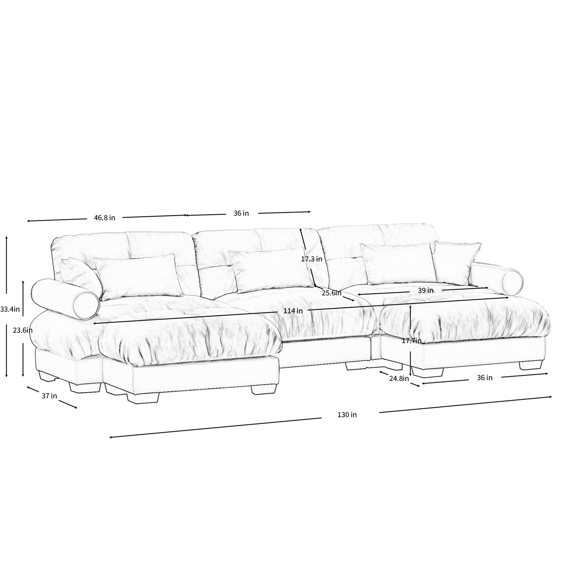 Modern U Shape Modular Sectional Sofa Couch With 2 Movable Ottomans Velvet 3 Seat Corner Sofa With Pillows And Bolstered Armrests - Blue - Image 8