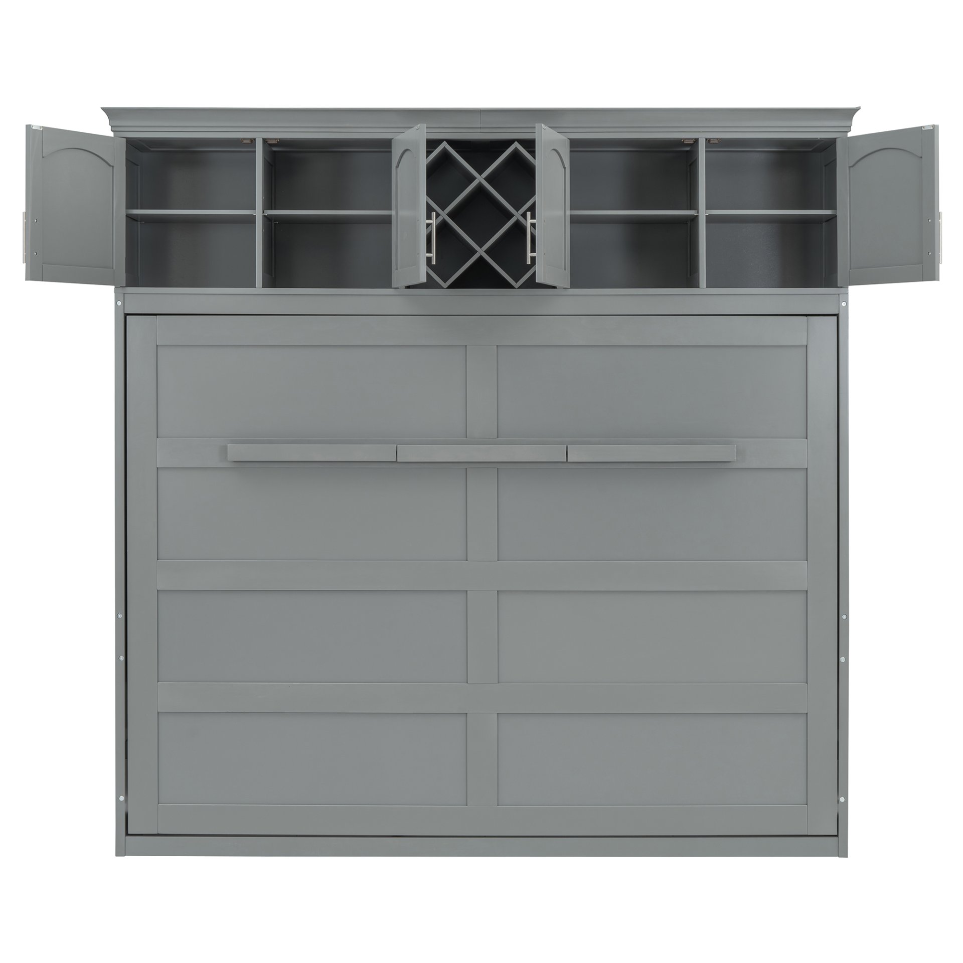 Queen Size Murphy Wall Bed With Top Cabinets & Wine Rack - Gray - Image 19