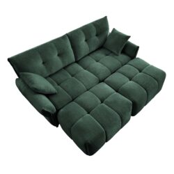 Cozy Plush 2 Seater Sofa Set With Ottomans And Throw Pillows, Ideal For Living Spaces - Green