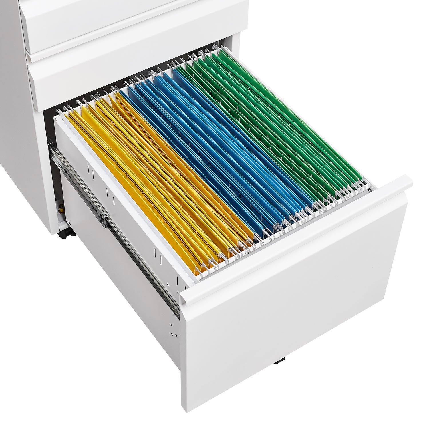 Modern 3 Drawer Mobile Filing Cabinet With Lock, Metal Office Storage, Legal / Letter Size - White - Image 12