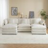 Modern Sofa Modular Sofa Couch, Upholstered Corduroy L - Shape Sectional Sofa With Side Storage Pockets For Living Room - Beige - Image 18