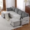 Sectional Sofa Pull Out Sofa Bed Versatile Sofa Sleeper With Large Storage Space, Two USB Ports And Two Cup Holders For Living Room - Gray - Image 16