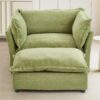 Modern Armchair Sofa Cozy Upholstered Sofa Chair With Movable Ottoman, Wide Seat - Green - Image 9
