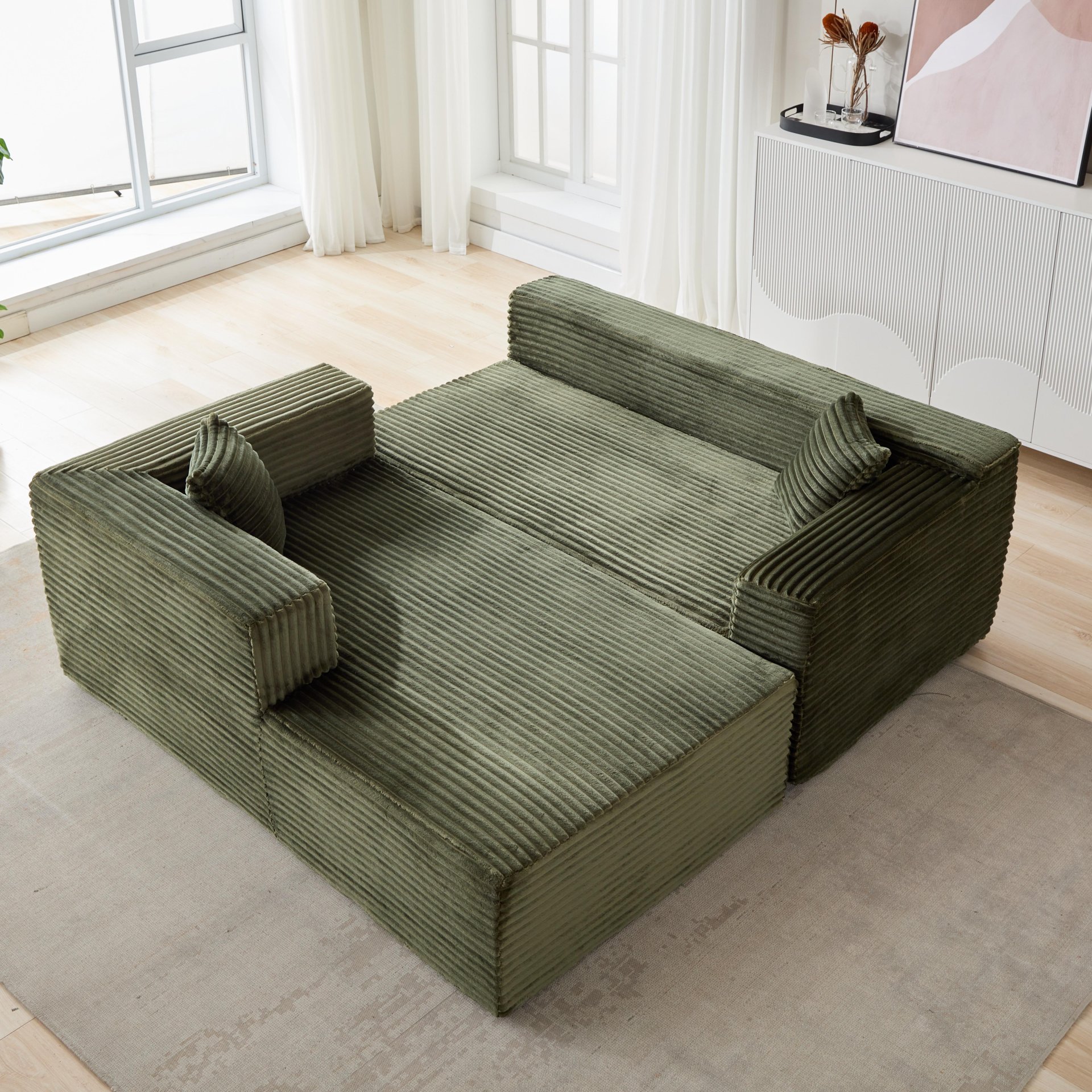 Compression Sectional Couch With Comfy Chaise, Boneless L Shape Sofa With Deep Seat, Minimalist Modular Couches Sleeper - Green - Image 11
