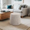 Round Storage Ottoman With High Density Foam Upholstered In Soft Fabric - Beige - Image 2