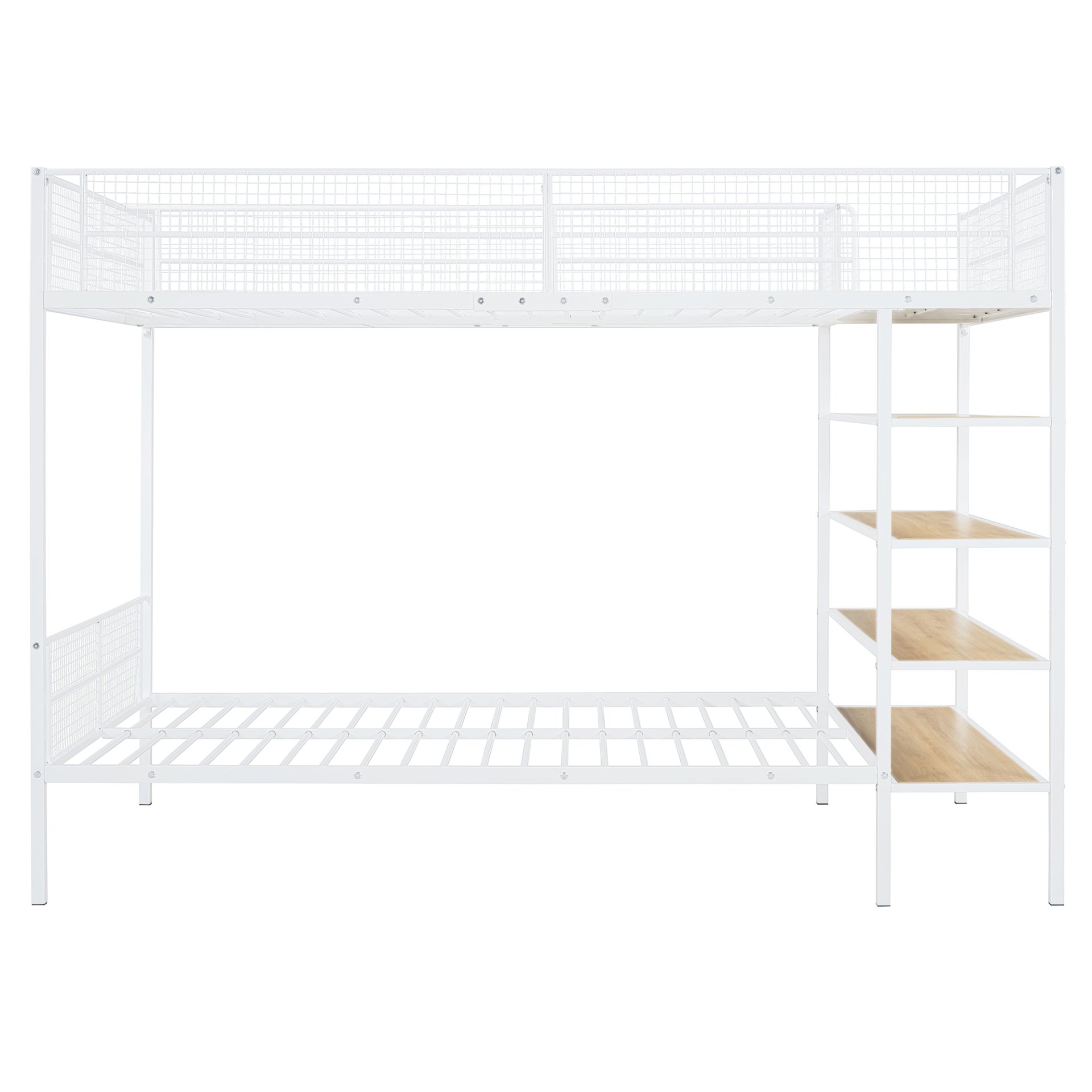 Twin Over Full Bunk Bed With 5 Tier Shelves - White - Image 7