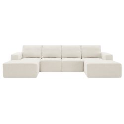 Modular U Shaped Sectional Sofa, Luxury Chenille Floor Couch Set, Upholstered Indoor Furniture, Foam-Filled Sleeper Sofa Bed Free Combination - Beige