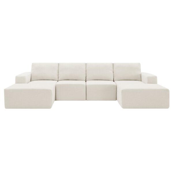 Modular U Shaped Sectional Sofa, Luxury Chenille Floor Couch Set, Upholstered Indoor Furniture, Foam-Filled Sleeper Sofa Bed Free Combination - Beige