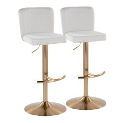 Henry - Contemporary Adjustable Barstool With Swivel With Rounded T Footrest (Set of 2) - Gold / White