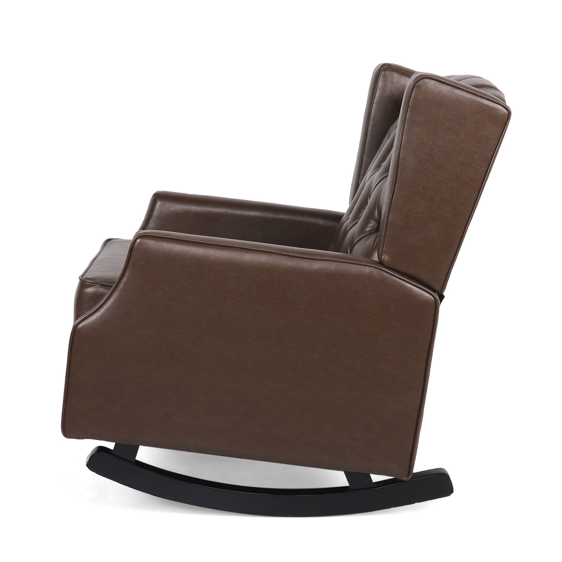 Amedou - Contemporary Tufted Wingback Rocking Chair - Dark Brown - Image 8