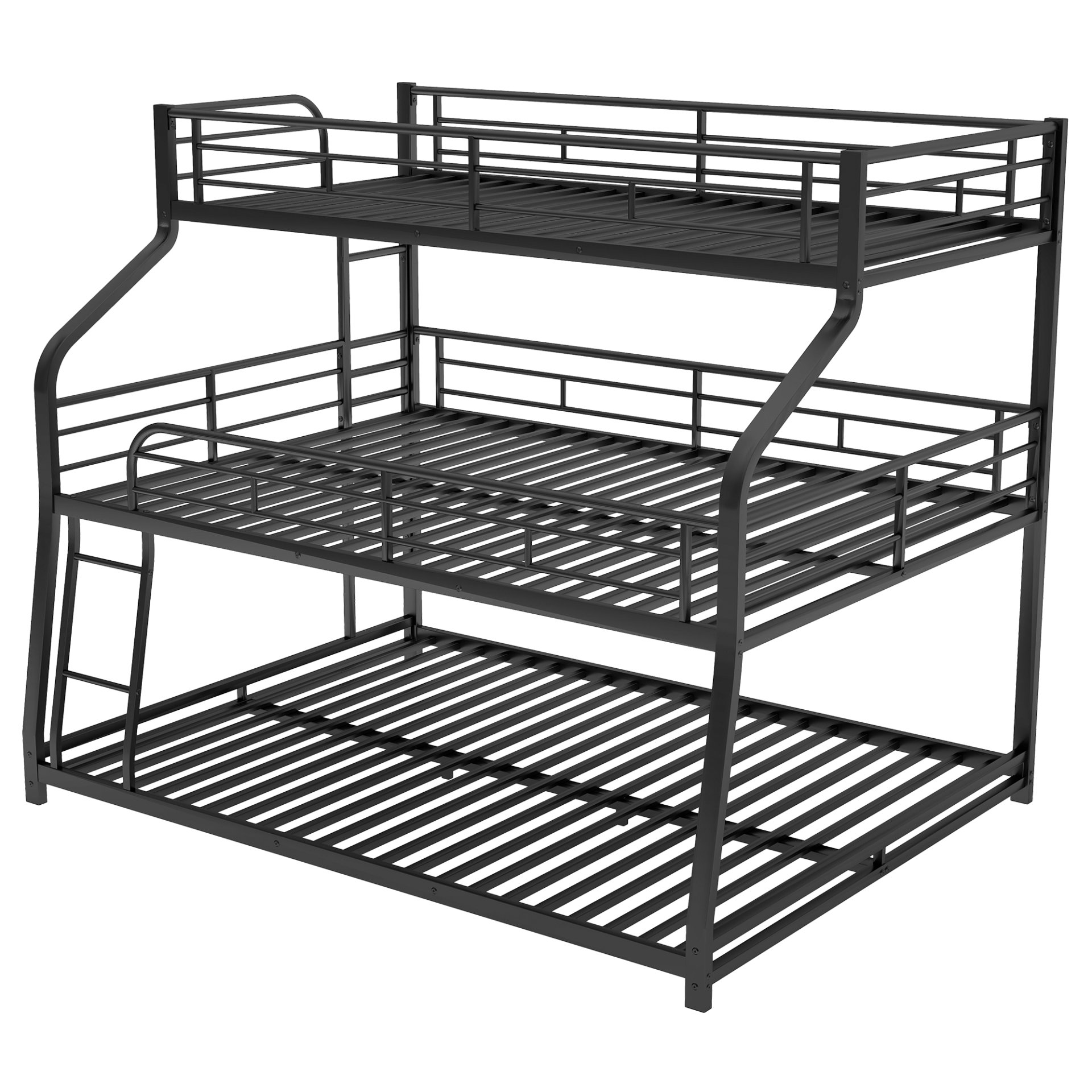 Twin Long / Full Long / Queen Triple Bunk Bed With Long And Short Ladder And Full-Length Guardrails - Black - Image 6
