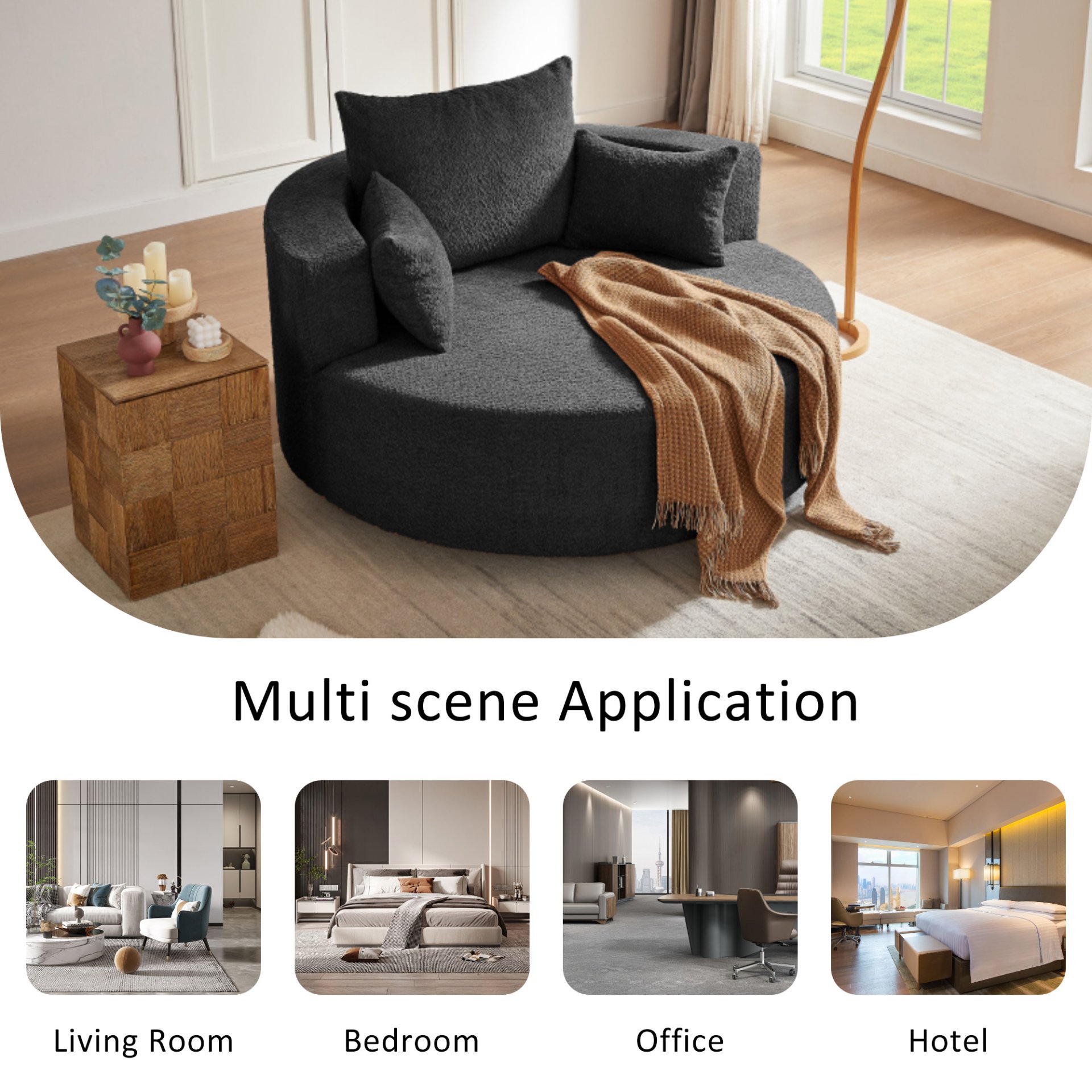 360 Degree Swivel Accent Barrel Chair With Removable Pillows - Black - Image 7