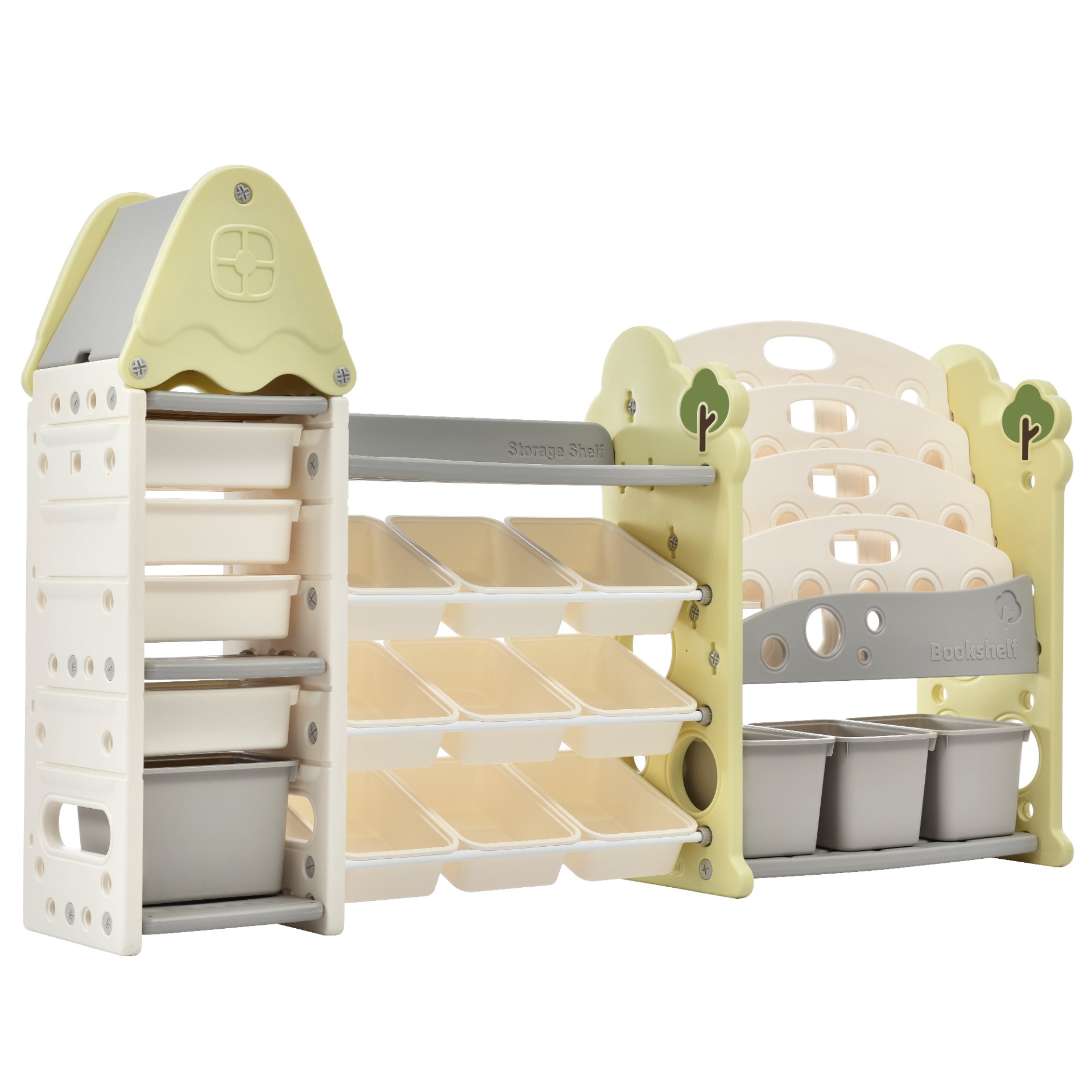 Kids Bookshelf Toy Storage Organizer With 17 Bins And 5 Bookshelves, Multi-Functional Nursery Organizer Kids Furniture Set Toy Storage Cabinet Unit With HDPE SheLF And Bins - Light Green - Image 17