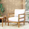 Outdoor Acacia Wood Patio Club Chair, Wood Patio Furniture, Waterproof Thick Cushion Deep Seating For Porch, Weight Capacity 400Lbs - Light Teak / White - Image 2