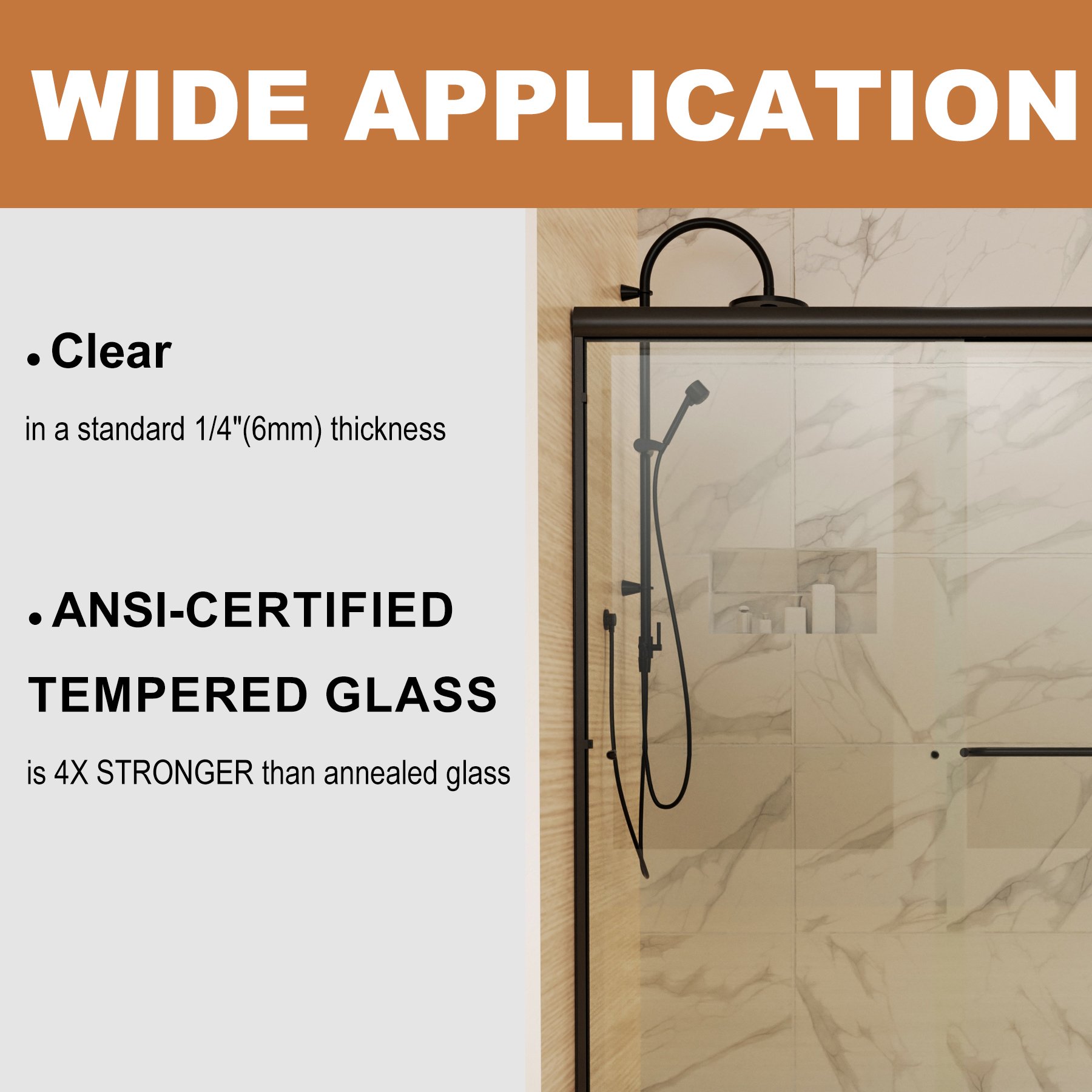 Traditional Sliding Shower Door With Clear Glass - Matte Black - Image 8