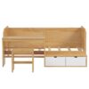 Twin Size Daybed With Storage Shelves And Lockers, Multi Functional Bed With Study Desk And Matching Stool - Natural - Image 5