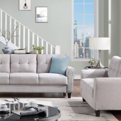 Modern Living Room Sofa Set Linen Upholstered Couch Furniture For Office Or Home - Light Gray