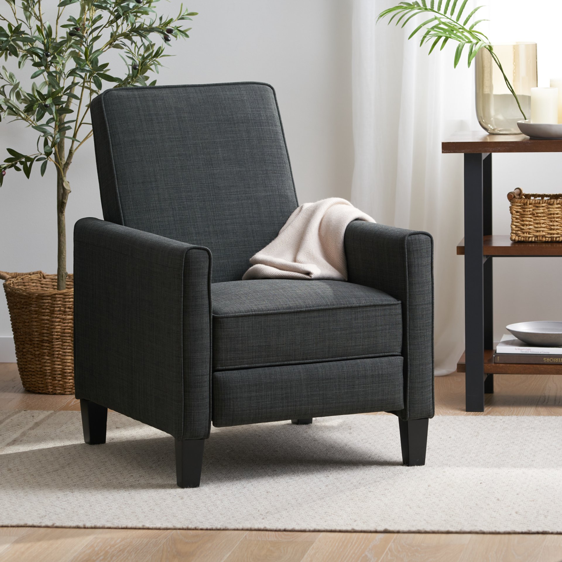Linen Push Back Chair For Elegant Home - Dark Gray - Image 7