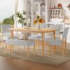 6 Pieces Dining Room Table Set, Rustic Farmhouse Dining Room Rectangular Table With 4 Upholstered Chairs And Bench, Solid Wood Kitchen Dining Table Set For 6 Persons - Natural Wood Wash - Image 4