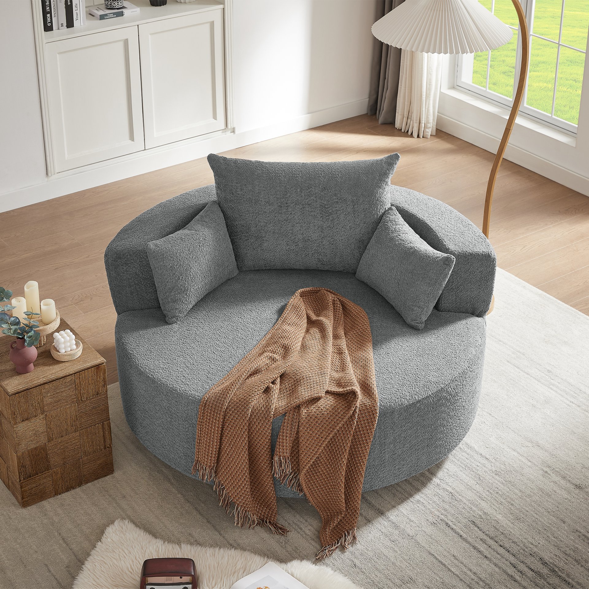 360° Swivel Chair Accent Barrel Chair Swivel Round Sofa Chair With 3 Removable Pillows For Living Room, Office And Hotel - Gray - Image 12